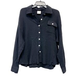 Club Social By Jadelynn Brooke Black Gauze Button Up Shirt Women's‎ Size S